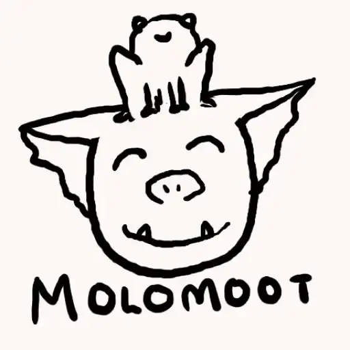 molomoot logo showing a goblin face with a frog sat on top